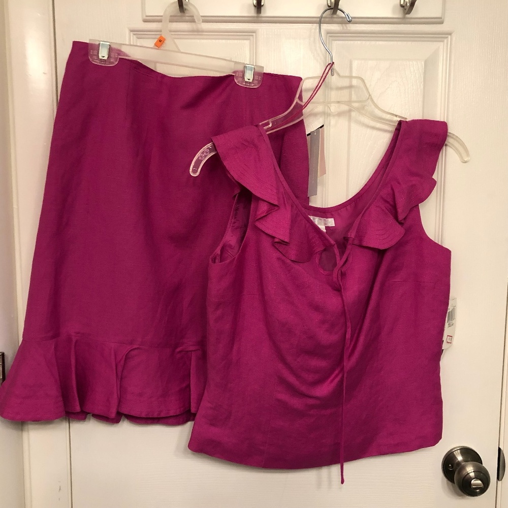 Hot pink linen tulip skirt and top size 8
